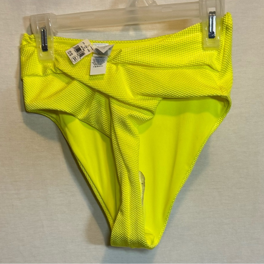 AA-306 Aerie NWT High Cut Cheeky Yellow Lined Summer Swim Bikini Bottoms Size XS